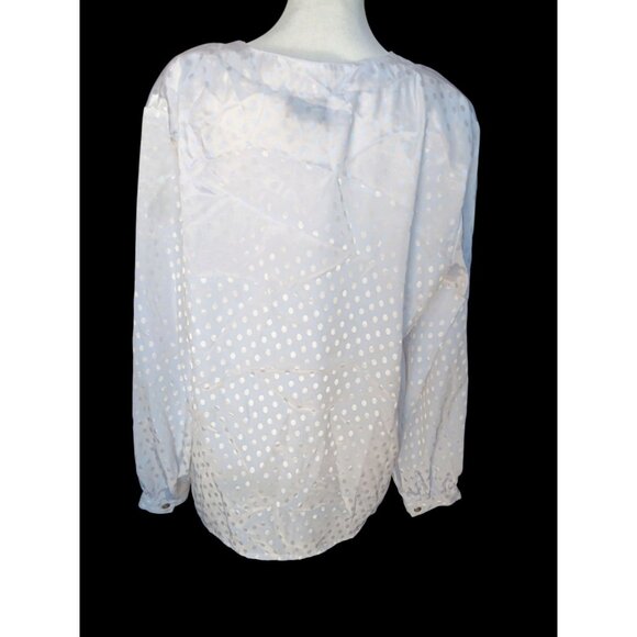 Vtg Gianna Button Up Blouse Long Sleeve White Polka Dot White with Pockets 12 - Picture 4 of 7